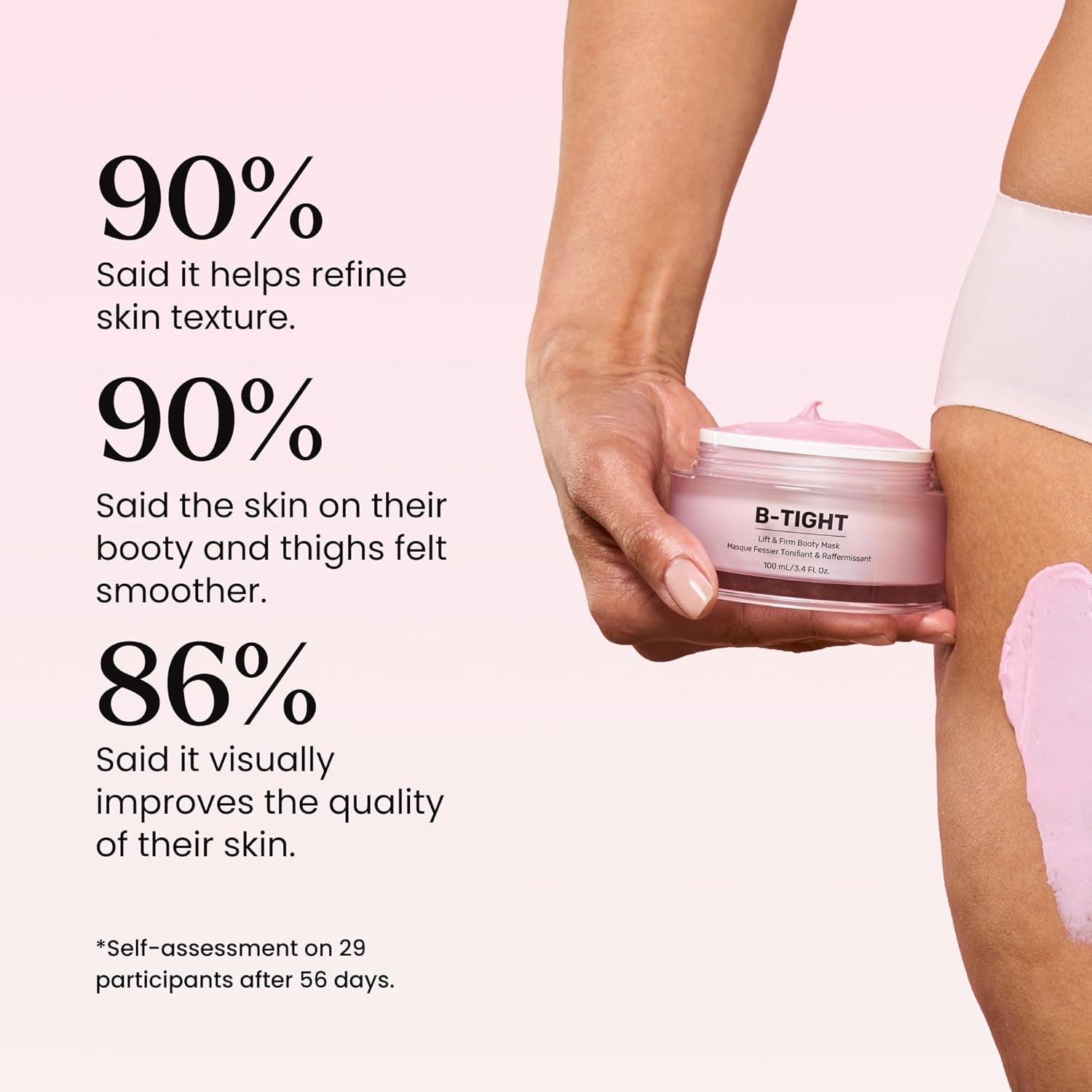 B-TIGHT Lift & Firm Booty Mask - Skin Tightening & Firming Cream for Booty & Thighs - Cellulite Cream with Caffeine & Brazilian Peppertree - Butt Mask for Smooth-Looking Skin (3.4 Fl Oz)