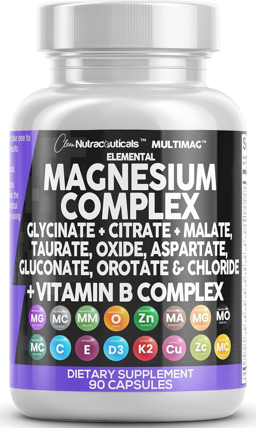 Magnesium Complex with Magnesium Glycinate Citrate Malate Oxide Taurate Aspartate Orotate & Mag Chloride, Zinc Copper Manganese & Vitamin C B1 B2 B6 B12 Complex - 1Pack