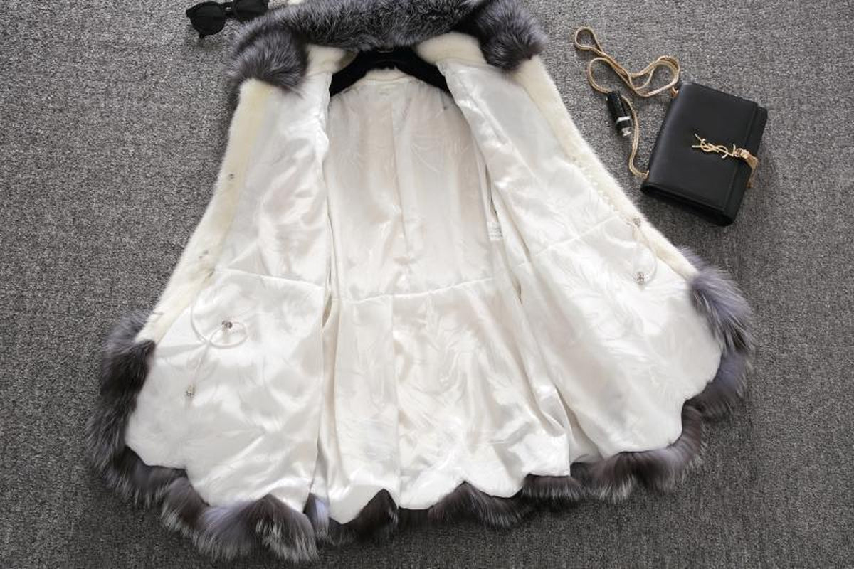 Imitation Fur Artificial Fur Women'S White Rabbit Fur Mink Winter Hooded Coat