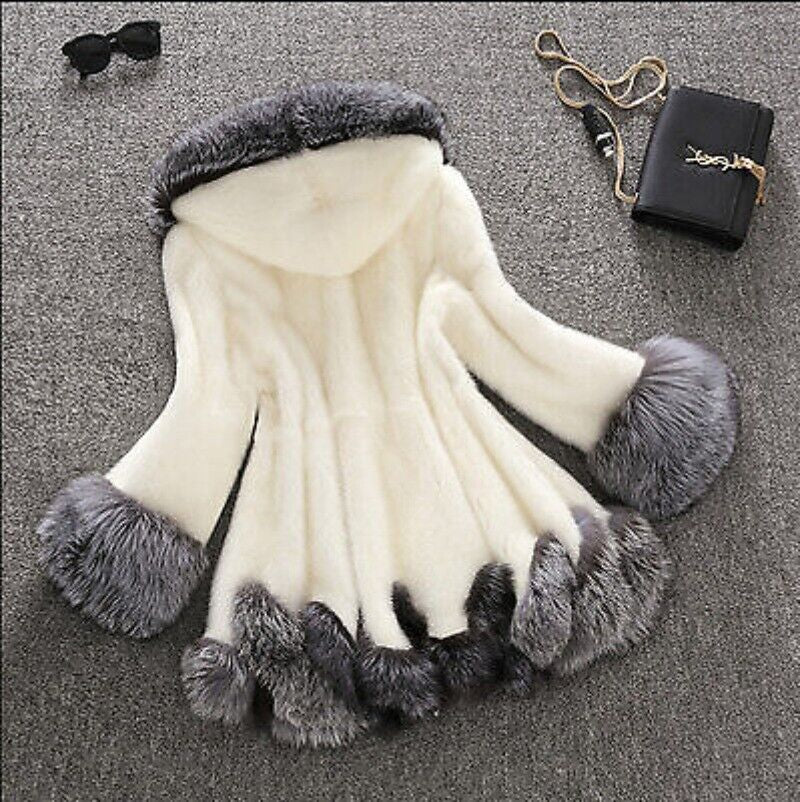 Imitation Fur Artificial Fur Women'S White Rabbit Fur Mink Winter Hooded Coat