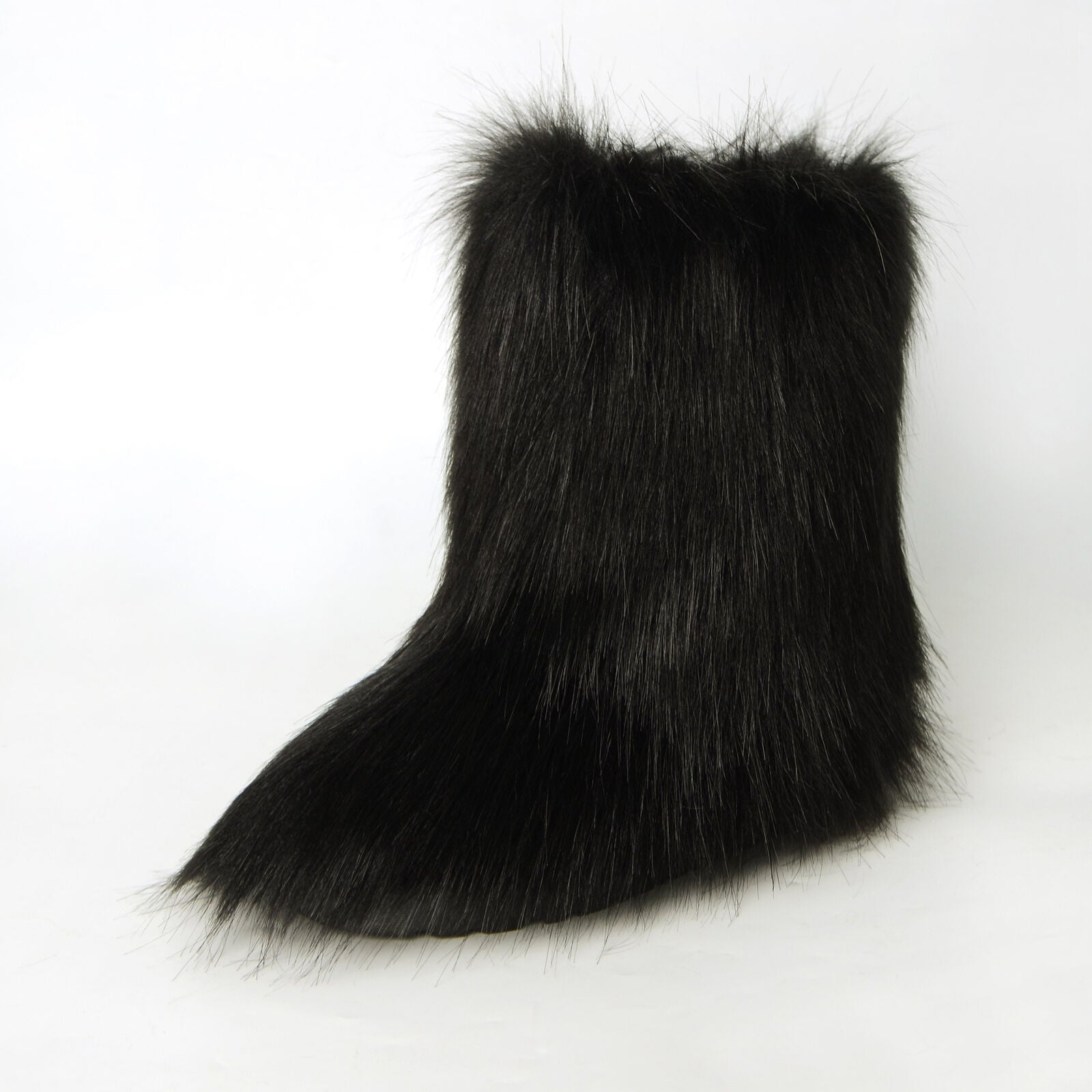 Women Faux Fur Boots Fuzzy Fluffy Furry round Toe Winter Snow Boots Warm Shoes