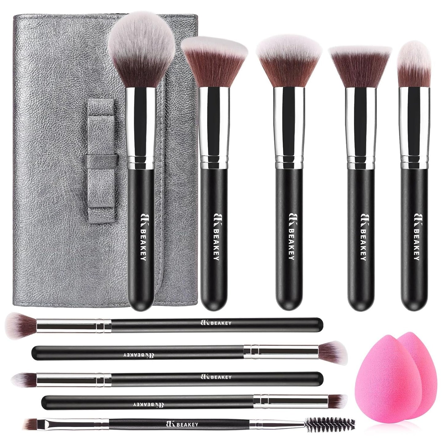 Makeup Brushes Set, Professional Foundation Eyeshadow Concealer Blush Powder Bronzer Applicator, 2 Blender Sponge with Beauty Paper Case