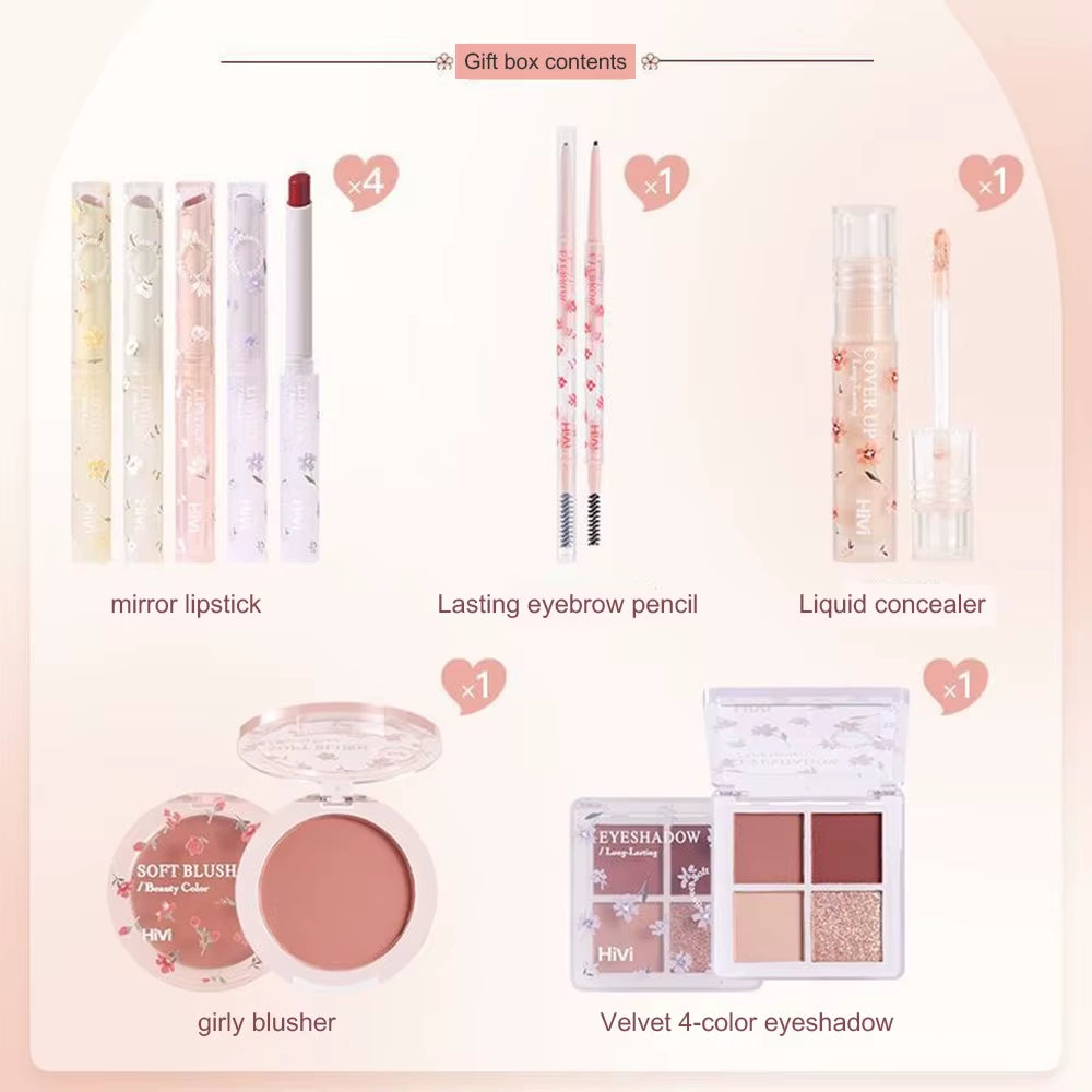 8-Piece Beauty Set with Lipstick, Concealer, Eyeshadow, Eyebrow, and Blush Makeup