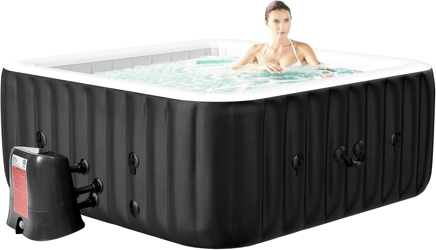 2 Person Oval Inflatable Hot Tub, 100 Air Jets, 145 Gal, Black, PVC, Oval Shape, 75' L X 47'W X 25'H
