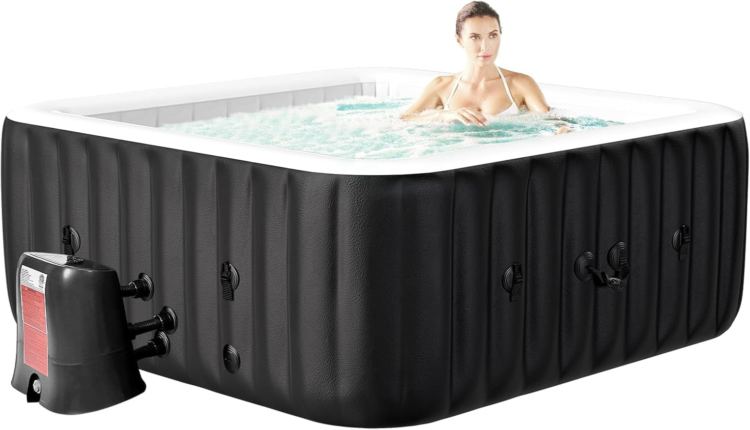 2 Person Oval Inflatable Hot Tub, 100 Air Jets, 145 Gal, Black, PVC, Oval Shape, 75' L X 47'W X 25'H