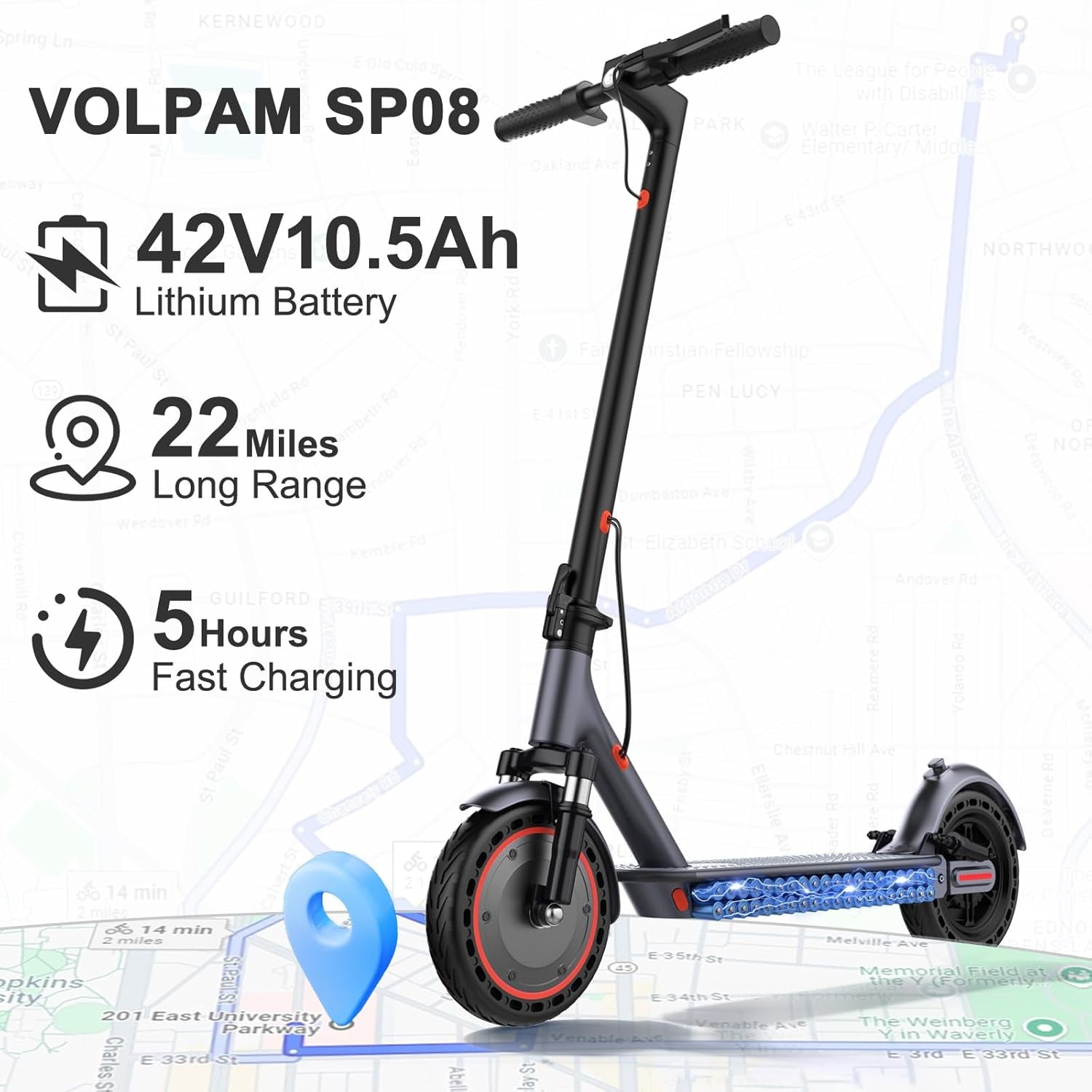 Electric Scooter, 350W/500W Powerful Motor, 8.5"/10" Solid Tires, 19/22Mph, 28/21/12 Miles Range,Dual Braking