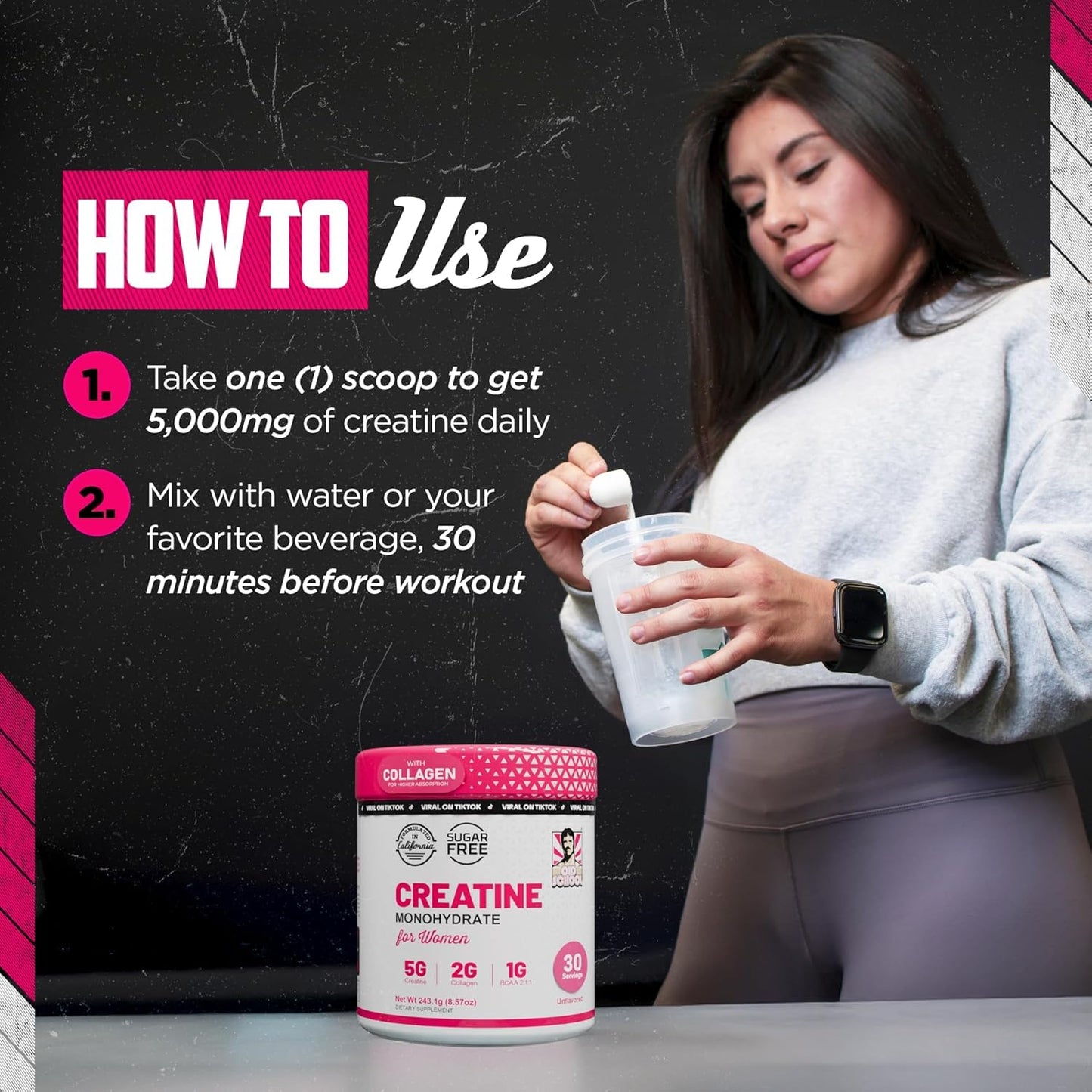 Creatine for Women Post-Workout Supplement - 5000Mg Creatine, 2000Mg Hydrolyzed Bovine Collagen & BCAA 2:1:1 for Lean Muscle Growth, Fast Recovery & Stamina - 30 Servings
