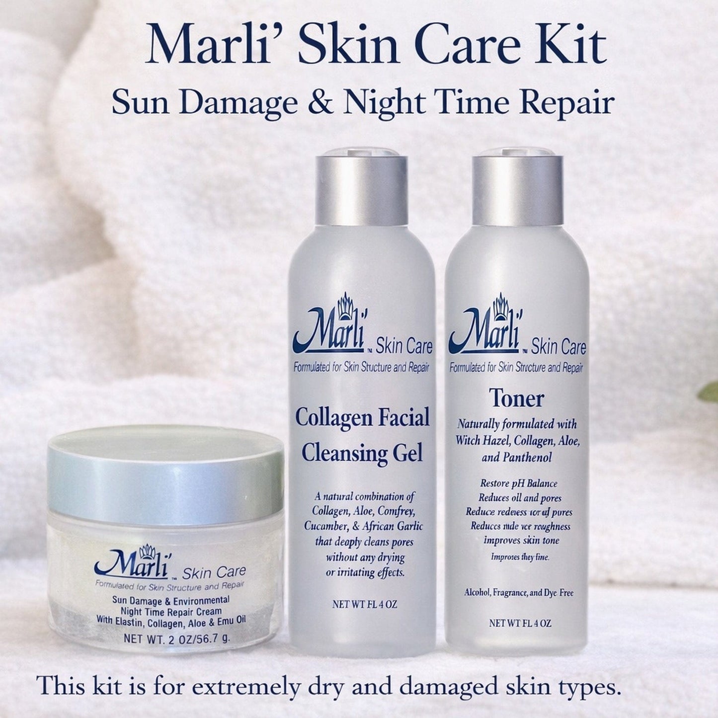 Marli Daily Skin Care Kit – Cleanser, Toner & Repair Cream Set